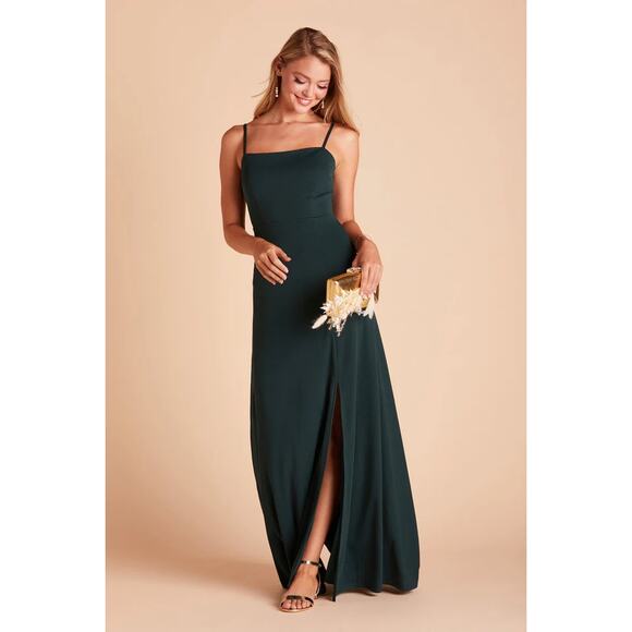 NWT Birdy Grey Benny Tie Back Bridesmaid Dress Tank Neck Crepe Emerald Medium - Picture 4 of 13